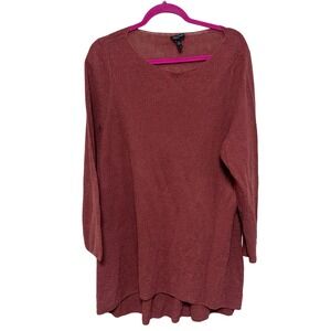 Eileen Fisher Woman‎ 1X Lightweight Knit Top Casual V Neck Sweater Linen Blend